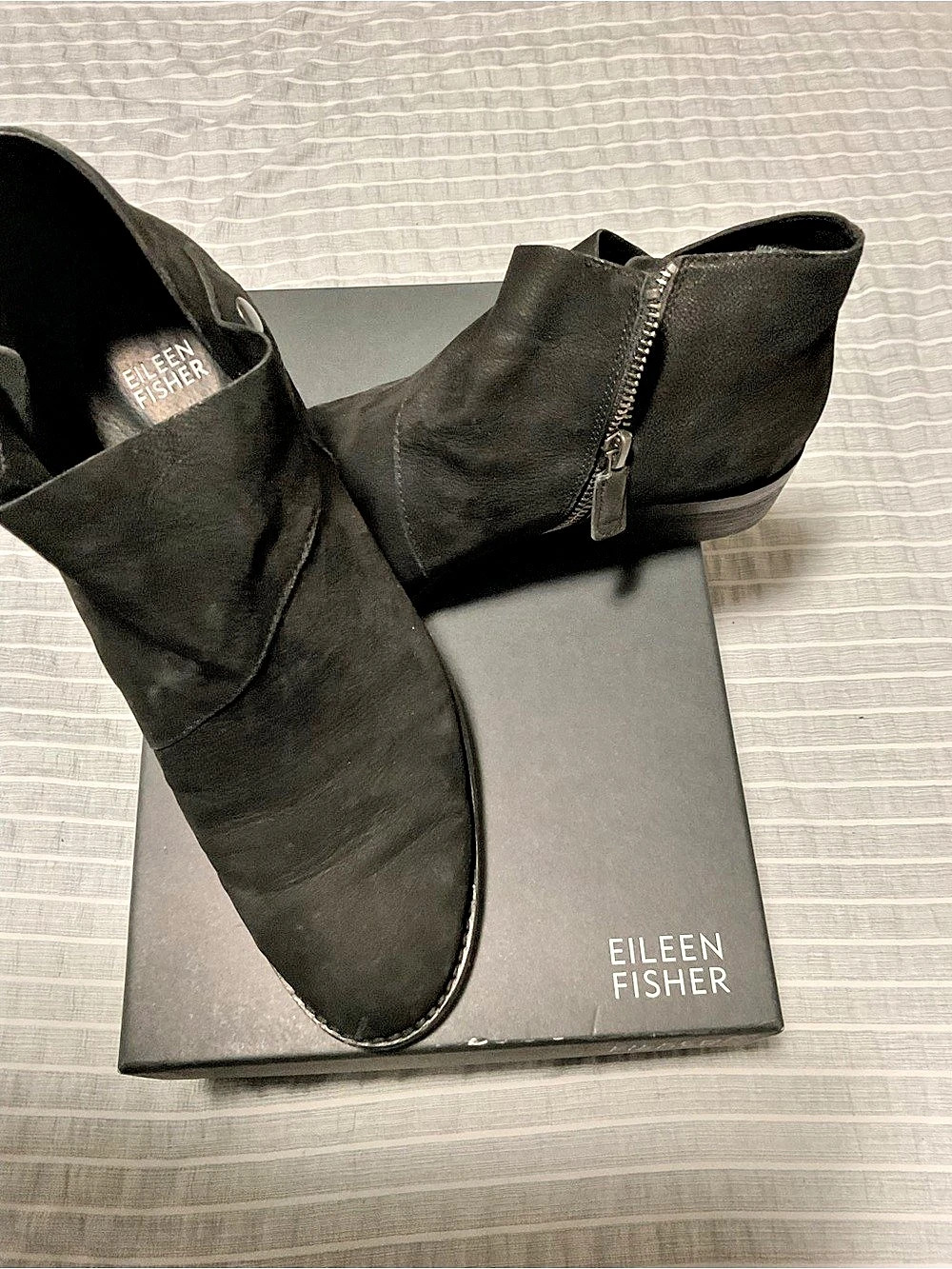 Eileen Fisher Star-TN Black Nubuck Ankle Boots US 8.5
